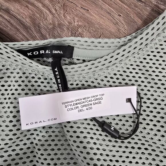 Koral Terrain Open Mesh Crop Top Small NWT • Green Sage Breathable  Active Tee - Picture 2 of 9